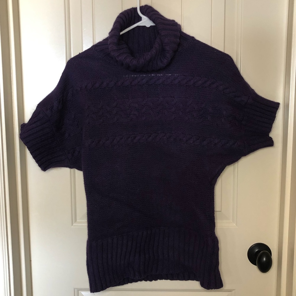 Womens Purple Cowl neck short sleeve sweater.